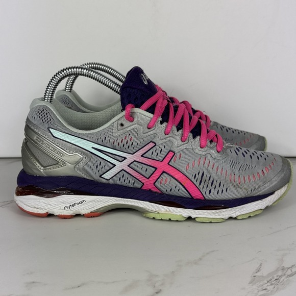 Asics Gel Kayano Running Shoes Womens 7.5 Gray Pink Walking Active Sneaker Teal - Picture 2 of 10